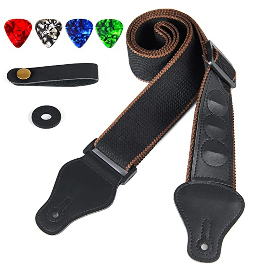 7Pcs/Set Guitar Strap Black PU - Musical Instrument Organ 评论和价格
