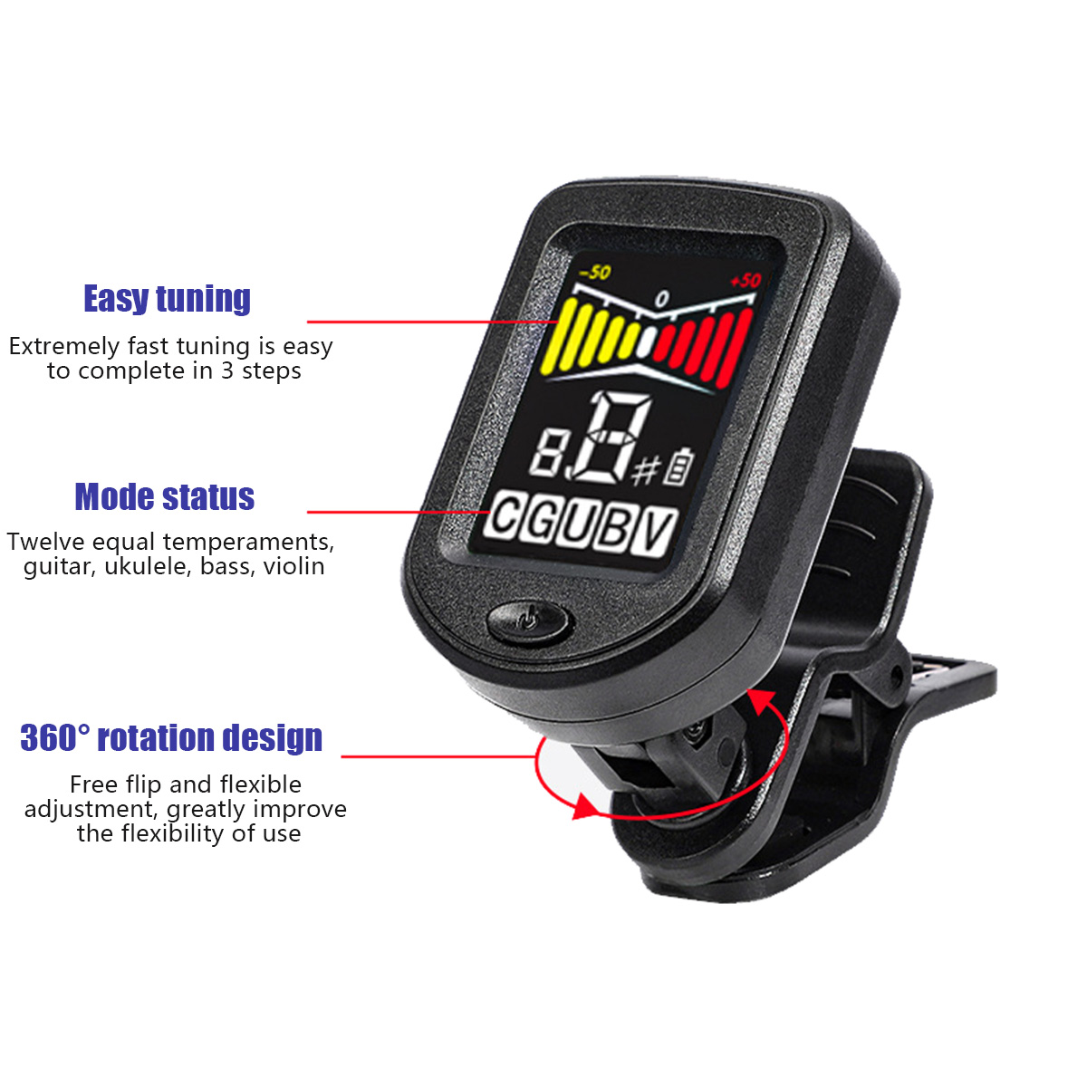 Clip-On Guitar Tuner with Regu - Musical Instrument Organ 评论和价格
